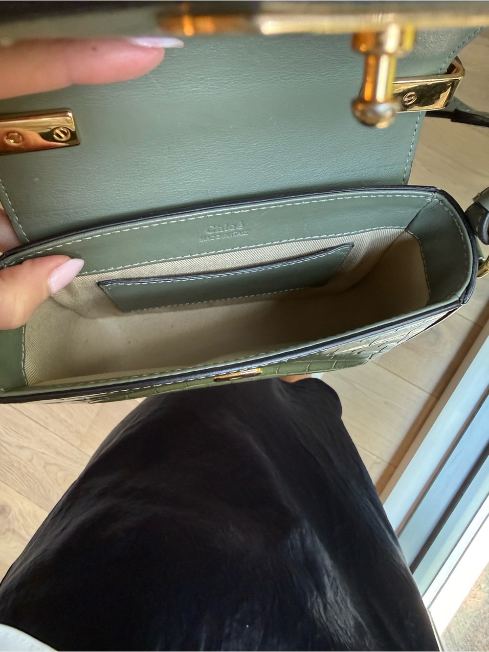 Chloe C Mini Croc-Embossed Green Bag - Picture 6 of 8